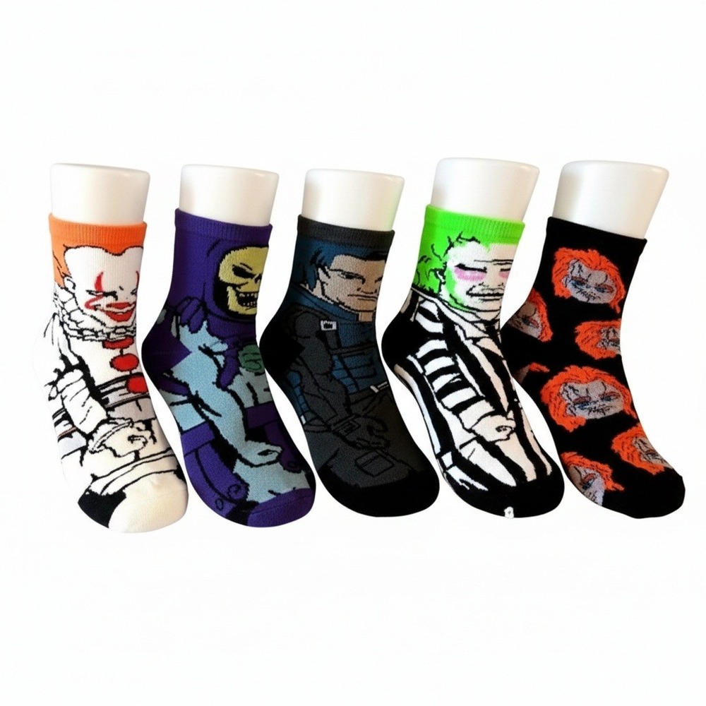 NWT‎ Halloween Horror Character Socks 5 Pair Set Unisex Shoe Size 5-9 Novelty